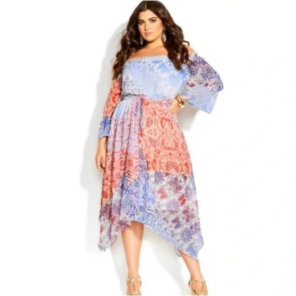 City Chic Cassia Off‎ the Shoulder floral boho Dress plus size L 20 new!!